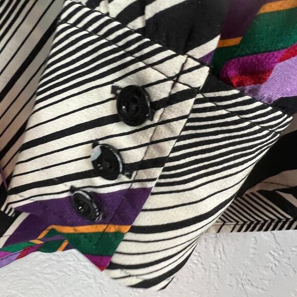 Trina Turk Blouse Kitty Bow Mod Stripe Print Keyhole Neckline - M - Picture 4 of 6